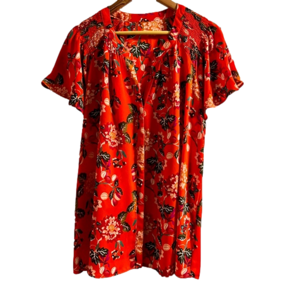 Women’s Plus Size 1X Orange Floral Blouse